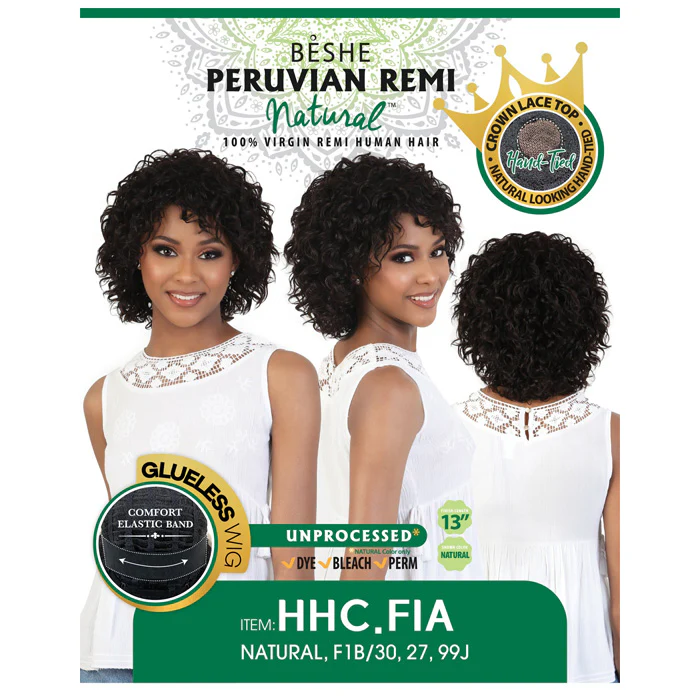 Beshe Peruvian Remi Natural Glueless 100% Virgin Remi Human Hair Crown Lace Top Hand-Tied Wig - HHC.FIA - Image 6