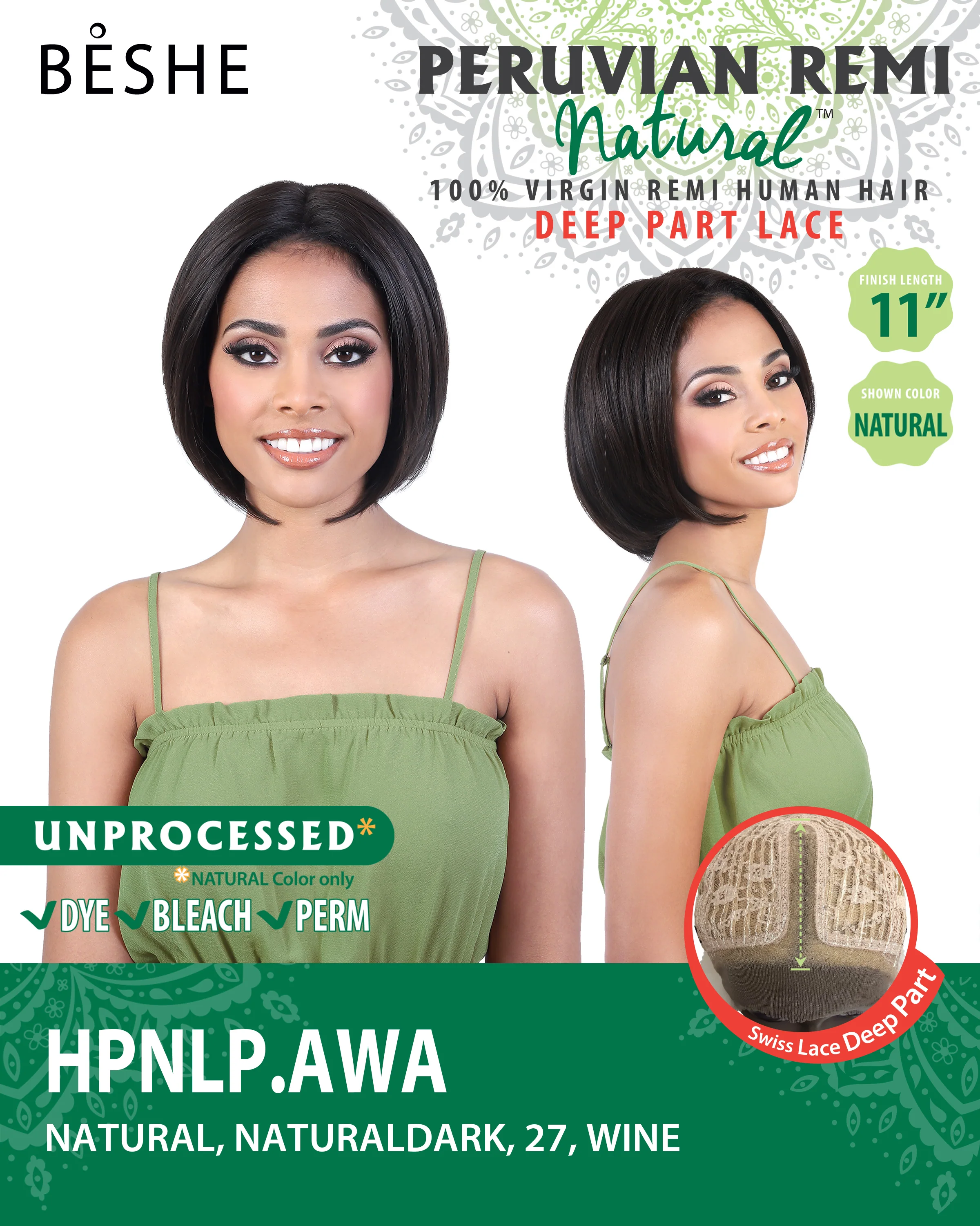 Beshe Peruvian Remi Natural Virgin Remi Human Hair Deep Part Lace Wig HPNLP.AWA - Image 3