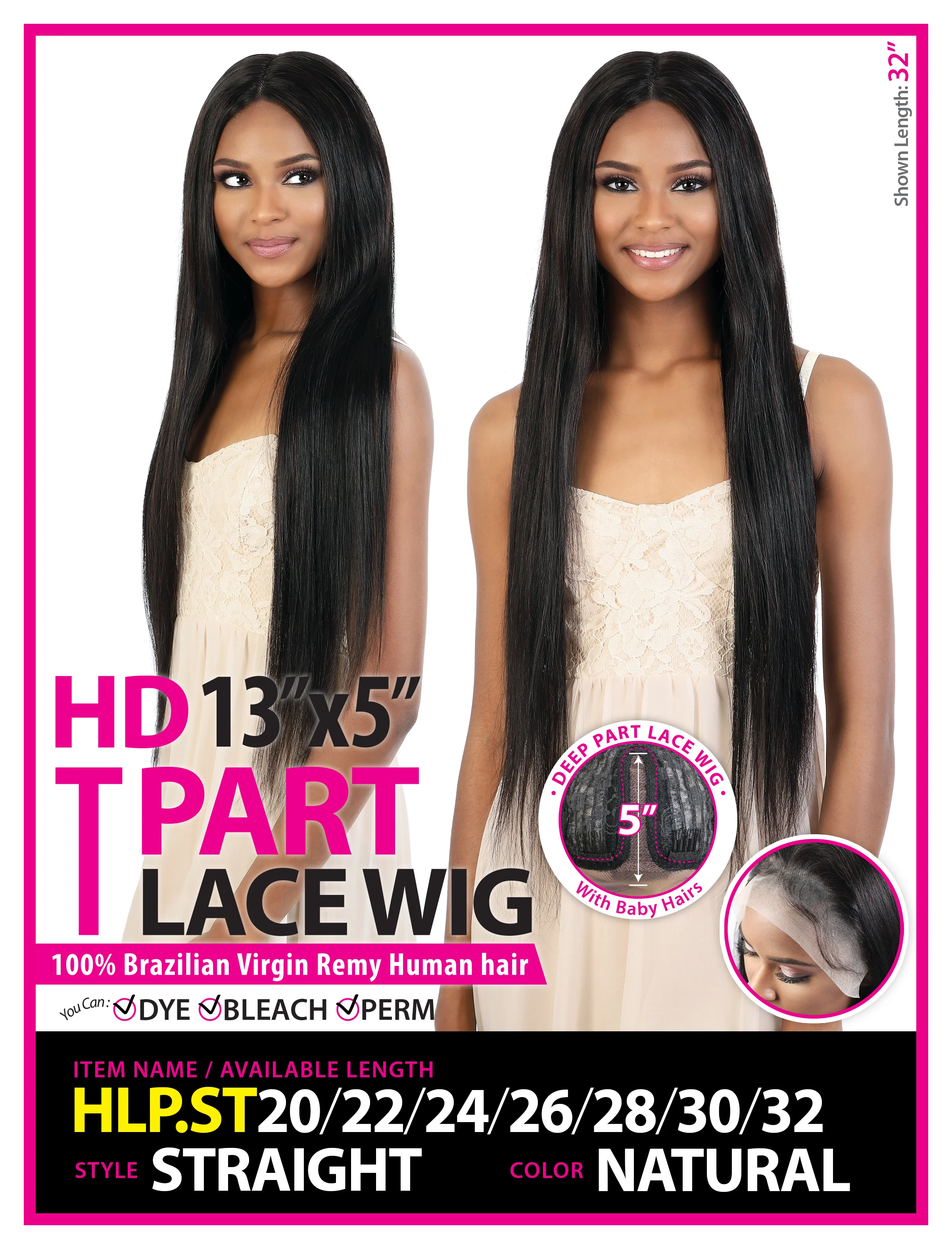 Beshe Seduction 100% Brazilian Virgin Remy Human Hair HD 13"x5" T Part Lace Wig - HLP.ST STRAIGHT 20-32" - Image 5
