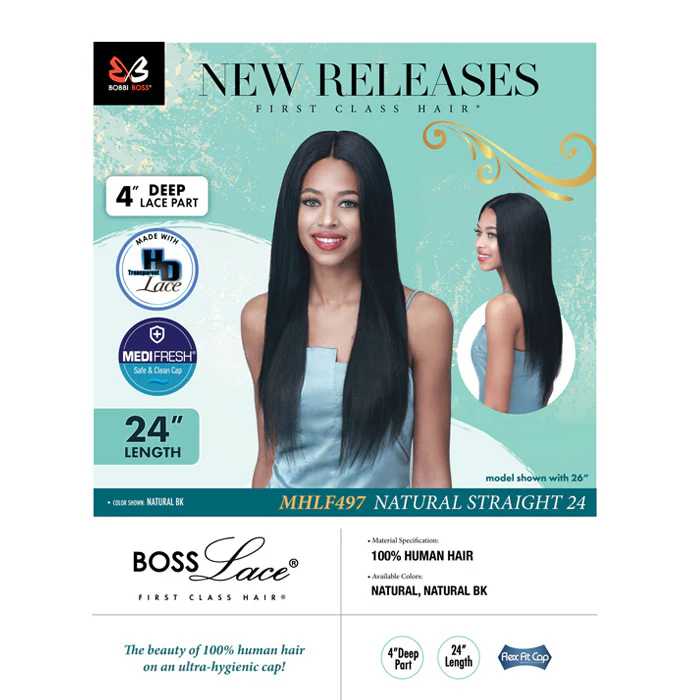 Bobbi Boss 100% Human Hair HD Lace Wig 4" Deep Part - MHLF497 NATURAL STRAIGHT 24" - Image 2