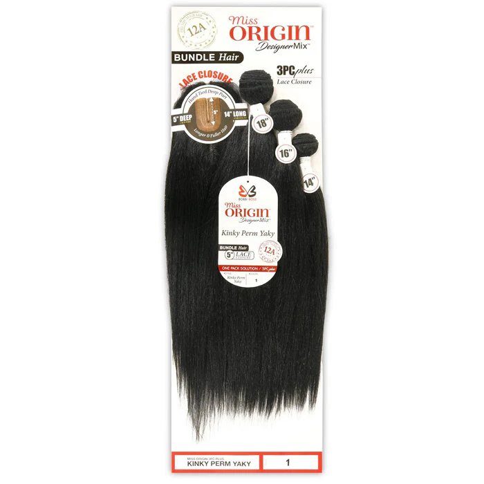Bobbi Boss Miss Origin Designer Mix 12A Weave Bundle - KINKY PERM YAKY 3PCS 14/16/18" + Free Closure - Image 2