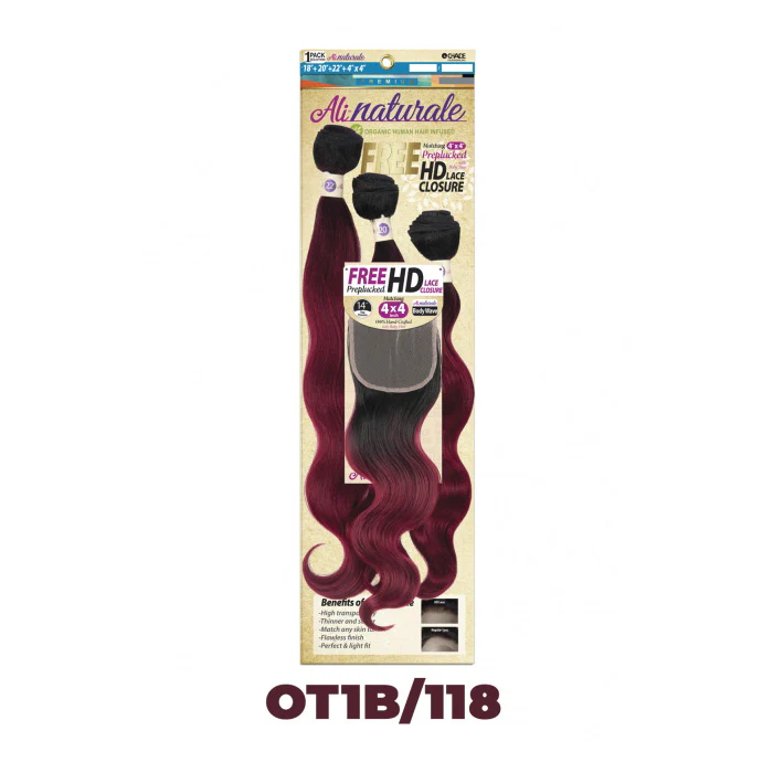 Chade AliNaturale Weave + HD Lace 4X4 Closure 14" - BODY WAVE 18/20/22" - Image 2