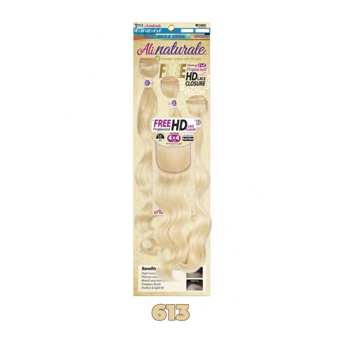 Chade AliNaturale Weave + HD Lace 4X4 Closure 14" - BODY WAVE 18/20/22" - Image 5