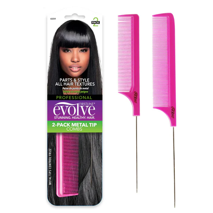 Firstline Evolve 2-Pack Metal Tip Rat Tail Comb - Image 2