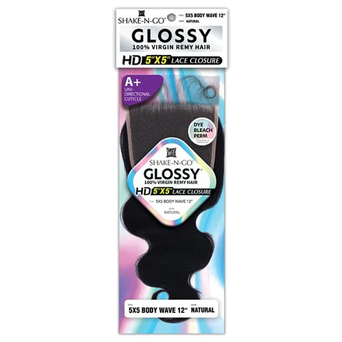 Glossy By Shake N Go 100% Virgin Remy Hair HD 5x5 Lace Closure - BODY WAVE 12"