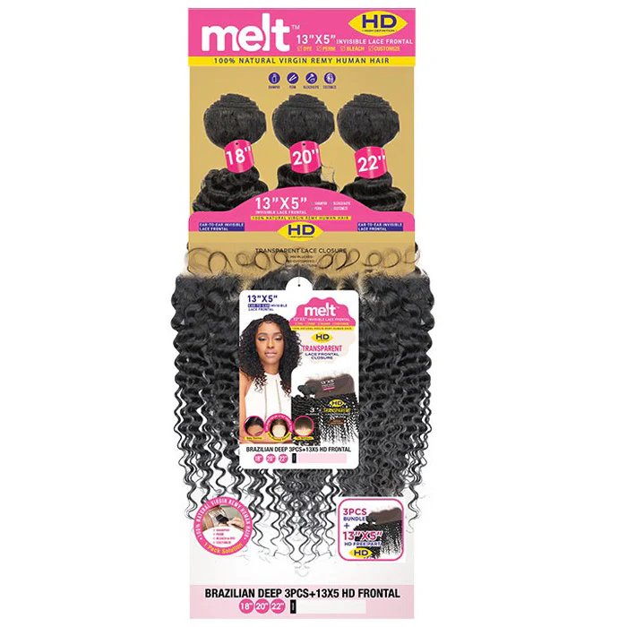 Janet Collection 100% Virgin Remy Human Hair Weave 3Pcs & 13X5 HD Lace Closure - BRAZILIAN DEEP 10"12"14" - Image 3