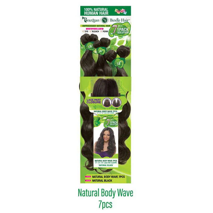 Janet Collection Brazilian Unprocessed Human Hair Weave - BODY WAVE 7 pcs (6 Bundles + Lace Parting Closure) Multi