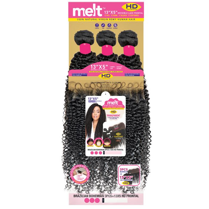 Janet Collection Melt 100% Virgin Remy Human Hair Weave 3 Pcs 13X5 HD Lace Closure - BRAZILIAN BOHEMIAN 16/18/20" - Image 3