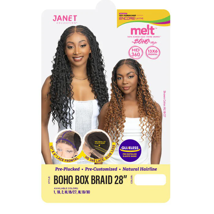 Janet Collection Melt Human Hair Blend Glueless 360 HD 13x6 Lace Front Wig - BOHO BOX BRAID 28" - Image 4