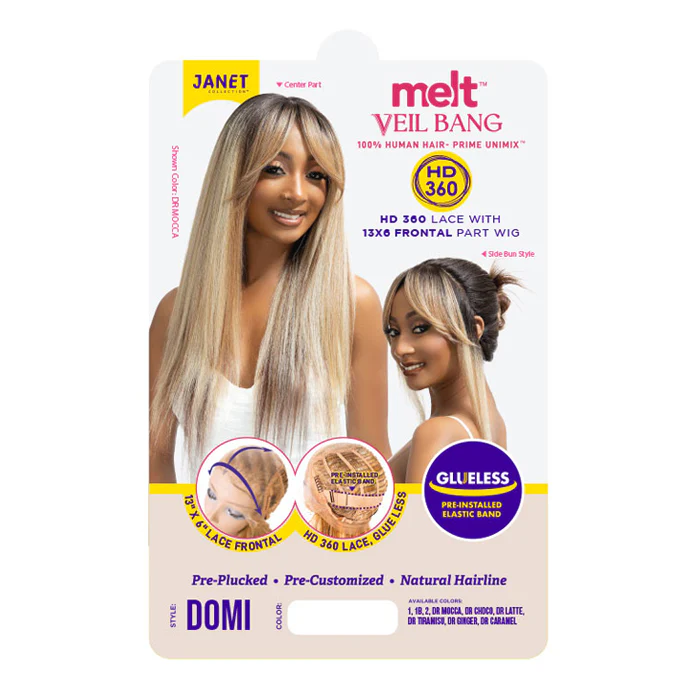 Janet Collection Melt Veil Bang Glueless 100% Human Hair Blend HD 360 Lace 13x6 Front Wig - DOMI - Image 6