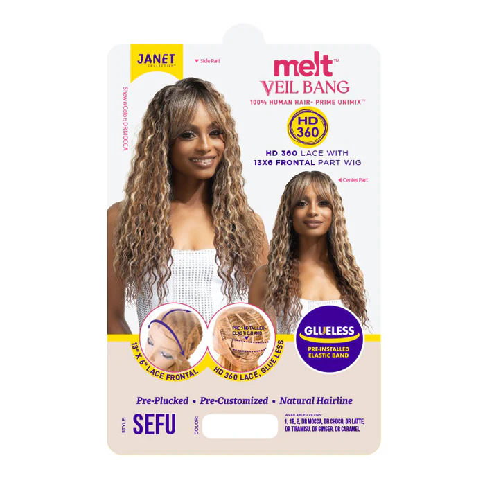 Janet Collection Melt Veil Bang Glueless 100% Human Hair Blend HD 360 Lace 13x6 Front Wig - SEFU - Image 6