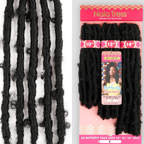 Janet Collection Nala Tress Crochet Braid Handmade Strand Bob Style - 3X BUTTERFLY FAUX LOCS 10/12/14 3 PCS - Image 3