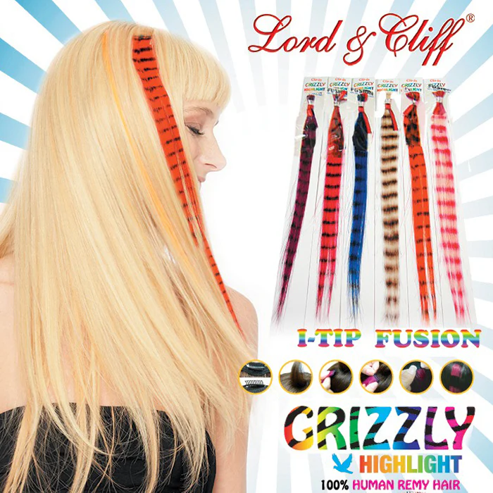 Lord & Cliff 100% Human Remy Hair Feather Fusion Extension Weave Glue I-tip - GRIZZLY 14"