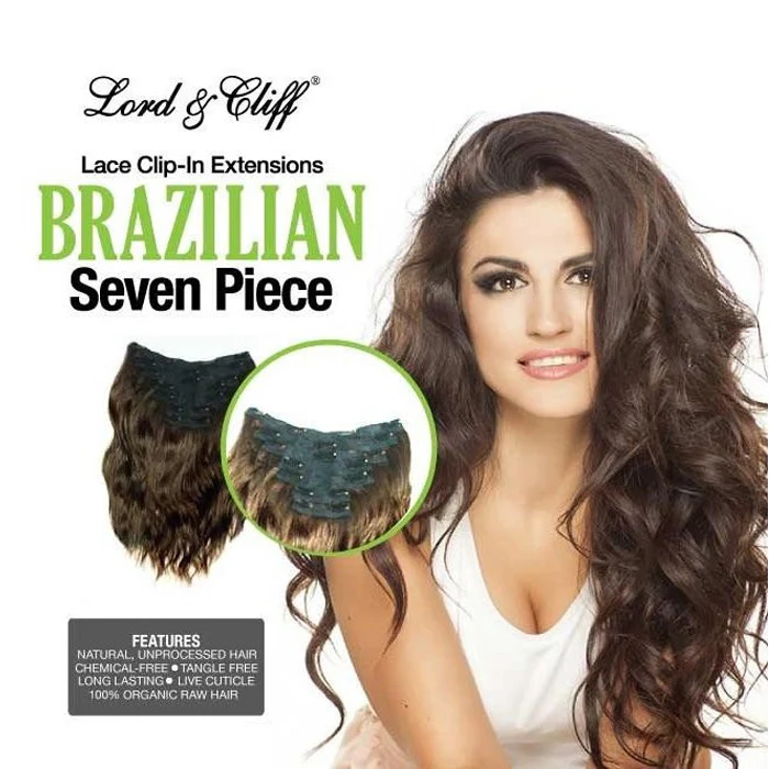 Lord & Cliff Lace Clip-in Extension Weave Unprocessed Human Hair - BRAZILIAN WAVE 7 Pcs 18"