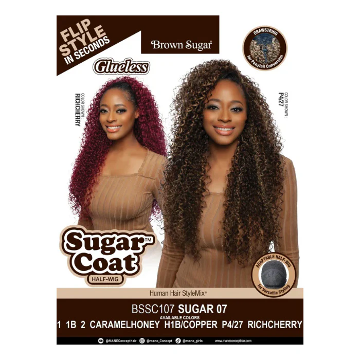 Mane Concept Brown Sugar Coat Human Hair Blend Half Wig - BSSC107 SUGAR 07 - Image 5