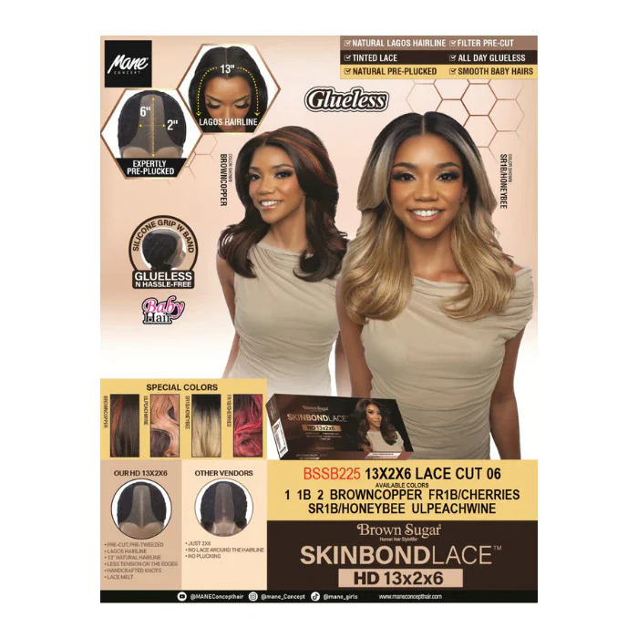 Mane Concept Brown Sugar Skinbond Lace Glueless 13x2x6 Deep Lace Frontal Wig - BSSB225 LACE CUT 06 - Image 5