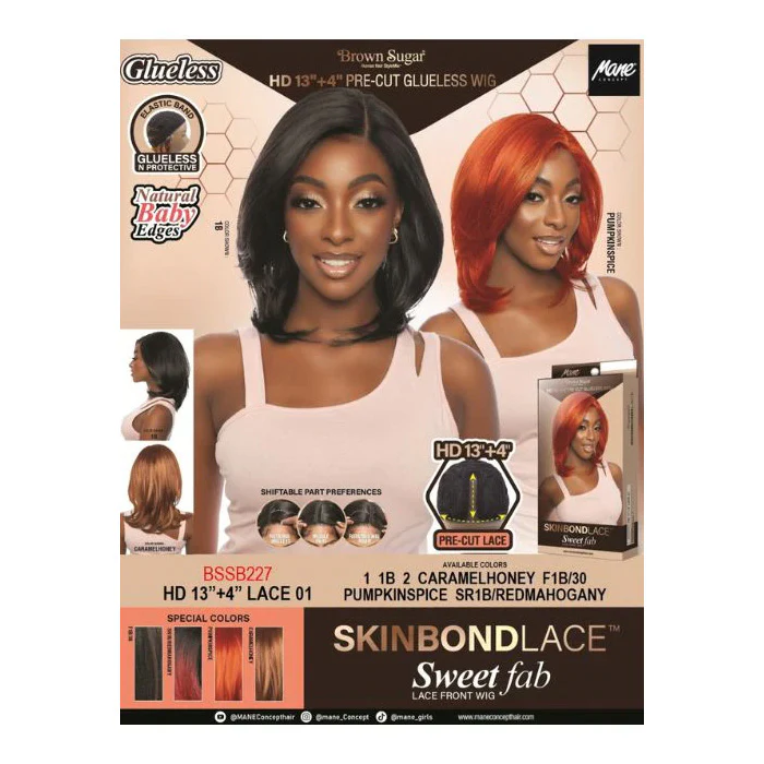Mane Concept Brown Sugar Skinbond Lace Glueless HD 13+4 Lace Part Wig - BSSB227 LACE 01 - Human Hair Blend - Image 5