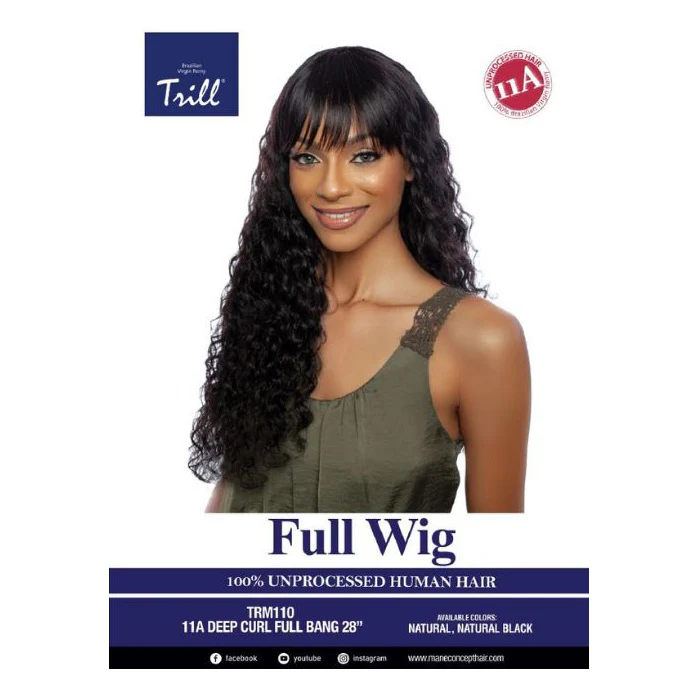 Mane Concept Trill 100% Unprocessed Human Hair 11A Full Wig - DEEP CURL FULL BANG 28" TRM110 - Image 5