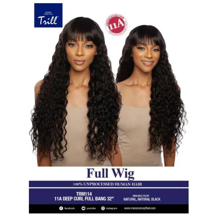 Mane Concept Trill 100% Unprocessed Human Hair 11A Full Wig - TRM114 DEEP CURL FULL BANG 32" - Image 5