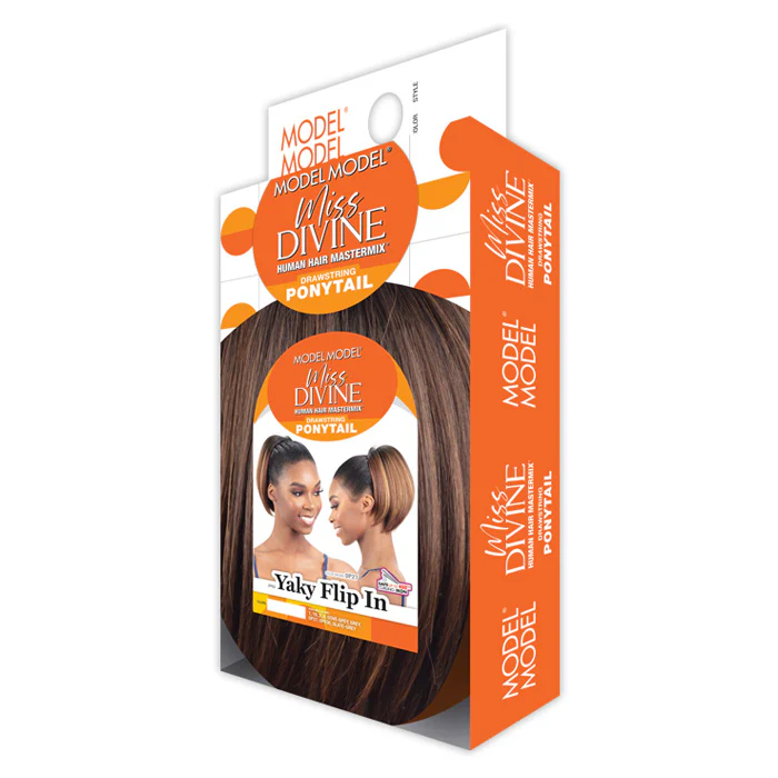 Model Model Miss Divine Human Hair Blend Drawstring Ponytail - YAKI FLIP IN - Image 5