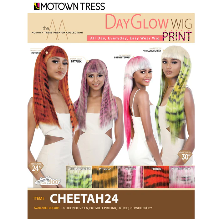 Motown Tress Day Glow Wig Print Full Wig - CHEETAH 24" - Image 6