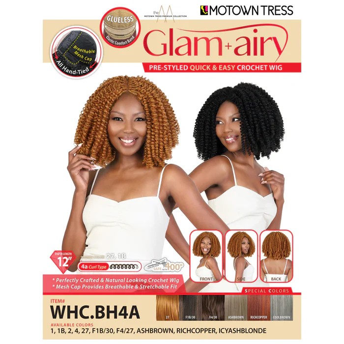 MOTOWN TRESS GLAM+AIRY GLUELESS PRE-STYLED QUICK & EASY CROCHET WIG 12 INCH - WHC.BH4A - Image 5
