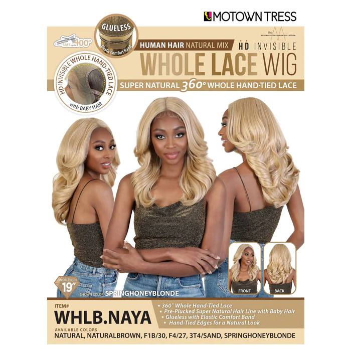 Motown Tress Glueless 360 Whole Lace HD Hand-Tied Lace Wig - WHLB.NAYA - Human Hair Blend - Image 4