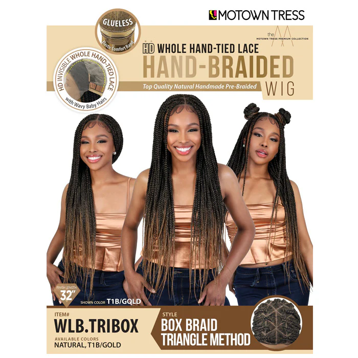 Motown Tress Glueless Hand-Braided HD Whole Hand-Tied Lace Wig - WLB.TRIBOX - Box Braid Triangle Method - Image 9
