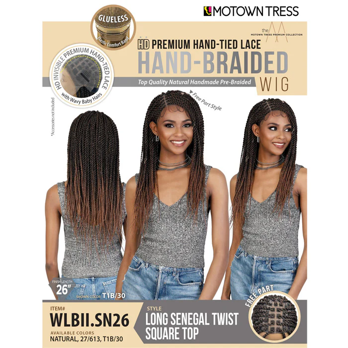 Motown Tress Glueless HD Hand-Braided Full Lace Wig - LONG SENEGAL TWIST SQUARE TOP - WLBII.SN26 - Image 6