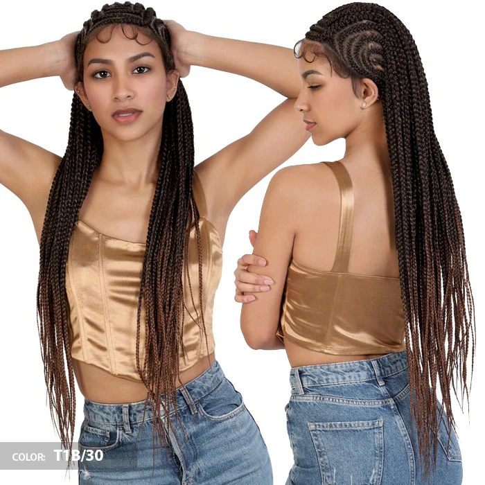 Motown Tress Glueless HD Whole Hand-Tied Hand-Braided Lace Wig - BOX BRAID SQUARE MAZE TOP - Image 2