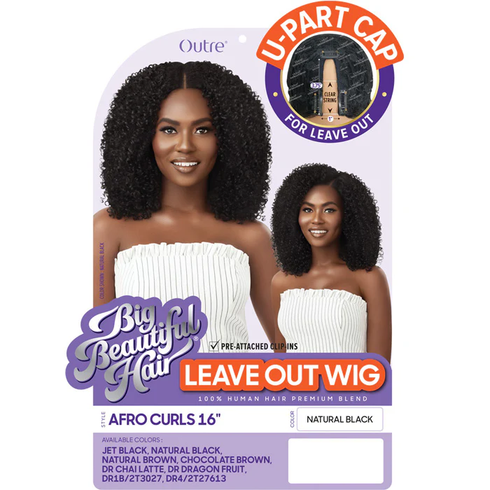 Outre 100% Human Hair Blend U-Part Cap Leave Out Wig - AFRO CURLS 16 - Image 5