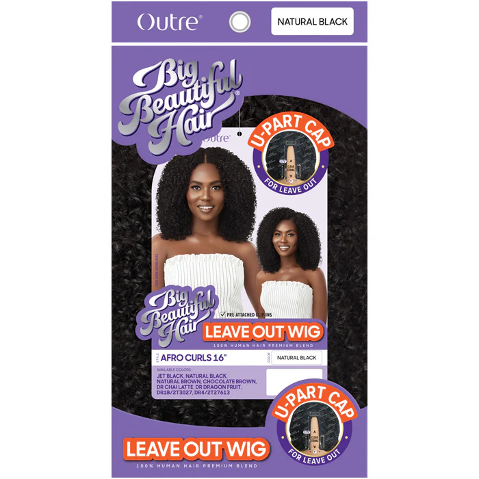 Outre 100% Human Hair Blend U-Part Cap Leave Out Wig - AFRO CURLS 16 - Image 6