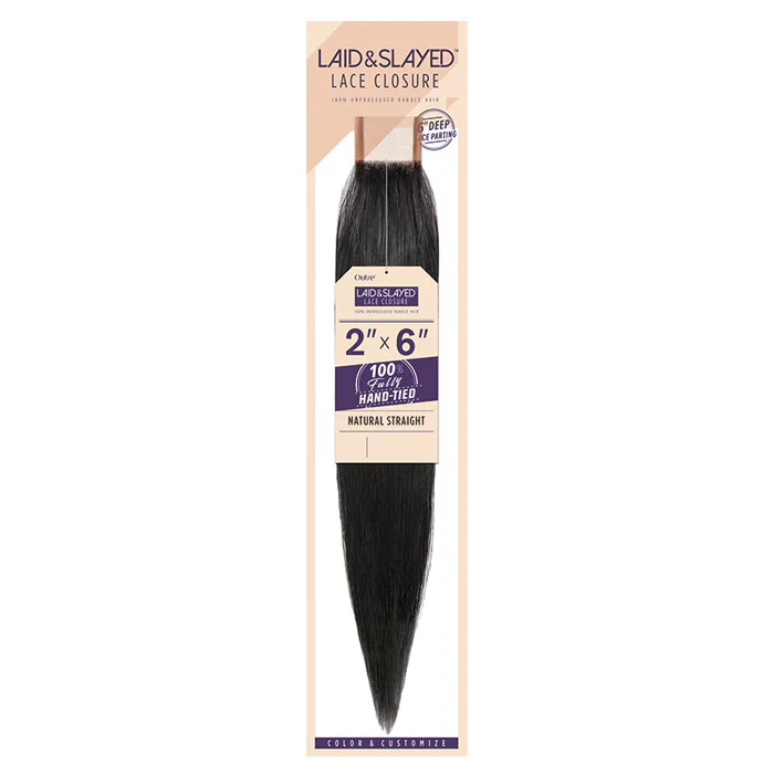 Outre Laid & Slayed 100% Non-Processed Bundle Hair 2X6 Lace Closure - NATURAL STRAIGHT 10-16"