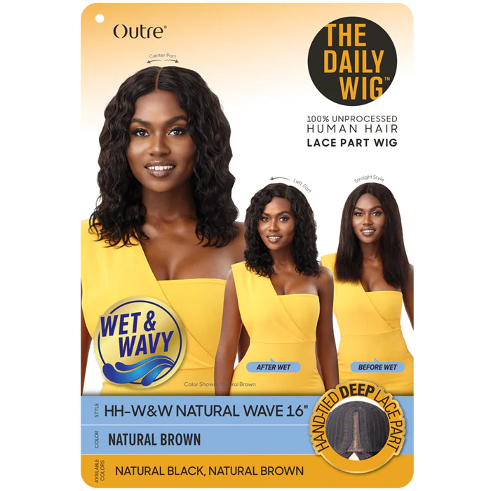 Outre 100% Unprocessed Human Hair Lace Part Wet & Wavy Wig - NATURAL WAVE 16 - Image 5