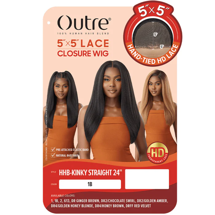 Outre Glueless 100% Human Hair Blend 5X5 HD Lace Front Closure Wig - HHB-KINKY STRAIGHT 24" - Image 4