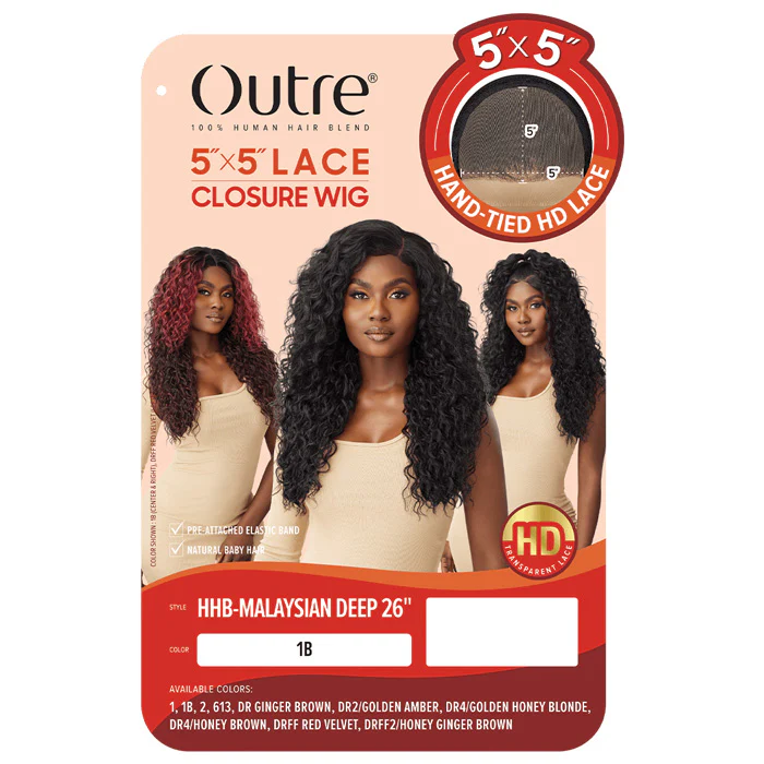 Outre Glueless 100% Human Hair Blend 5X5 HD Lace Front Closure Wig - HHB-MALAYSIAN DEEP 26" - Image 4