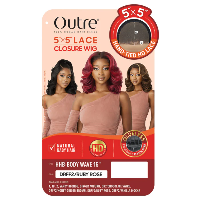 Outre Glueless Human Hair Blend 5X5 HD LACE CLOSURE WIG - HHB - BODY WAVE 16" - Image 5