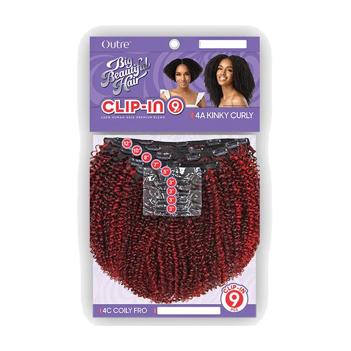 Outre Human Hair Blend Big Beautiful Hair Clip In Weave 9 PCS - 4A KINKY CURLY - Image 5