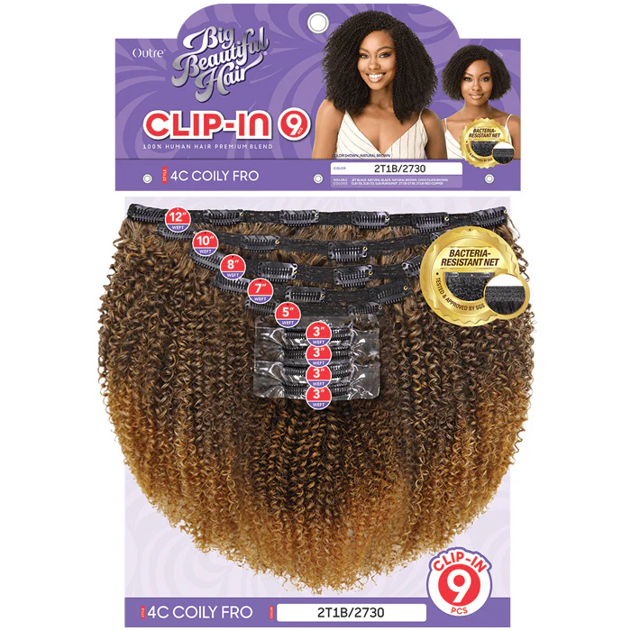 Outre Human Hair Blend Big Beautiful Hair Clip In Weave 9 PCS - 4C COILY FRO 10" - Image 5