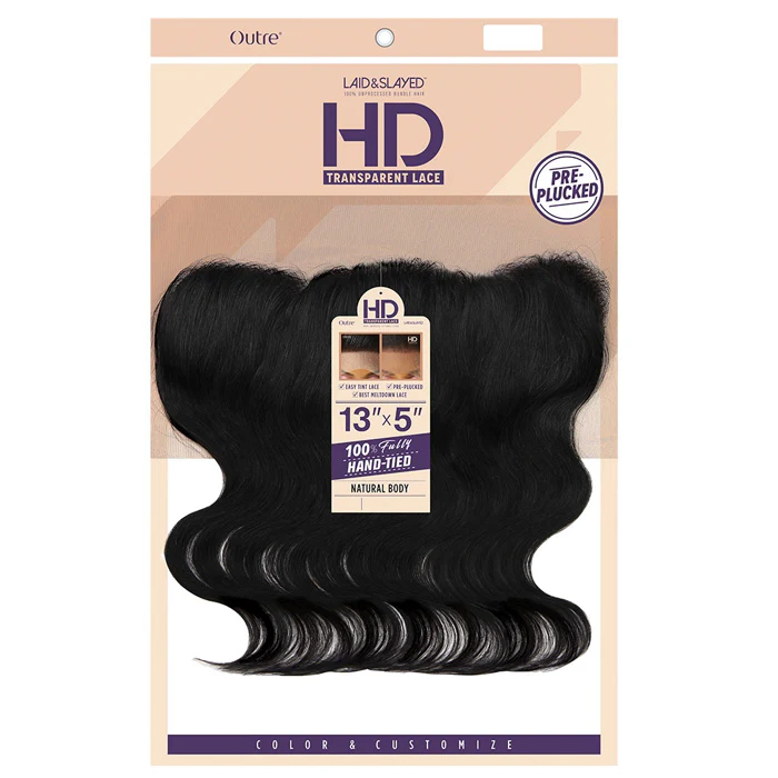 Outre Laid & Slayed 100% Unprocessed Human Hair Pre-Plucked HD 13x5 Hand-Tied Lace Closure - NATURAL BODY 10"