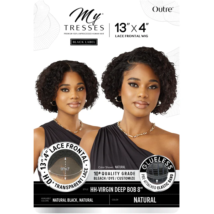 Outre My Tresses Black Label Glueless 100% Unprocessed Human Hair 13x4 HD Lace Front Wig - HH-VIRGIN DEEP BOB 8" - Image 4