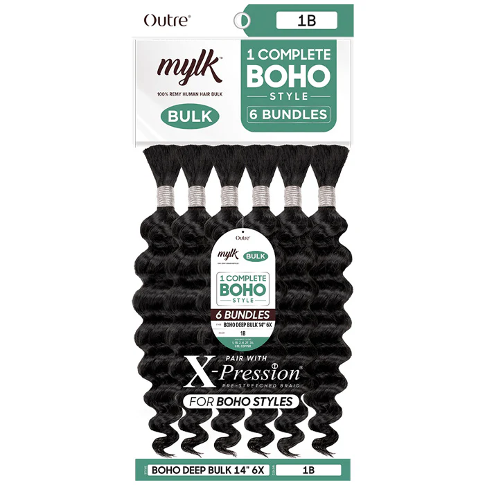 Outre Mylk 100% Remy Human Hair Bulk Braids 6 Bundles - BOHO DEEP BULK 14" 6X
