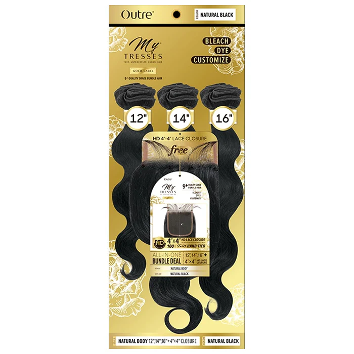 OUTRE MYTRESSES GOLD LABEL 100% HUMAN HAIR WEAVE WITH CLOSURE - NATURAL BODY 10-22" - Image 3