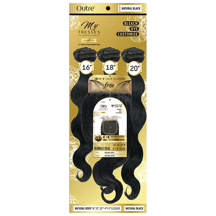 OUTRE MYTRESSES GOLD LABEL 100% HUMAN HAIR WEAVE WITH CLOSURE - NATURAL BODY 10-22" - Image 5