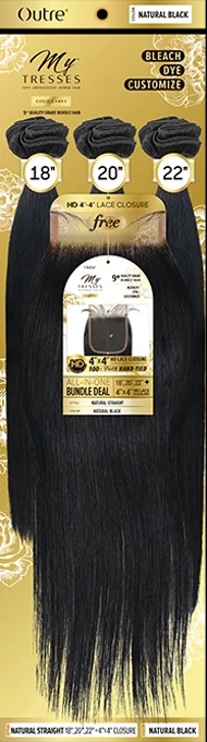 OUTRE MYTRESSES GOLD LABEL 100% HUMAN HAIR WEAVE WITH CLOSURE - NATURAL STRAIGHT 10-22" - Image 6
