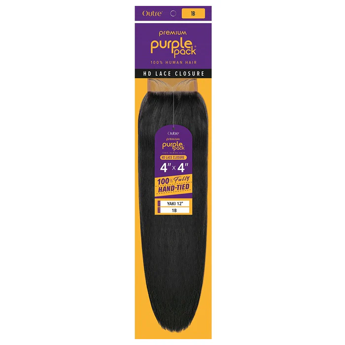 Outre Premium Purple Pack Human Hair 4x4 HD Lace Closure - YAKI 10/12/14" - Image 3