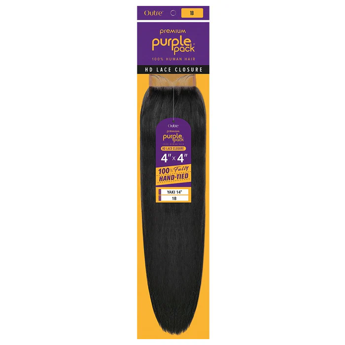 Outre Premium Purple Pack Human Hair 4x4 HD Lace Closure - YAKI 10/12/14" - Image 4