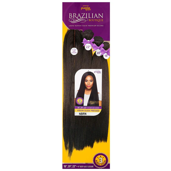 Outre Purple Pack Brazilian Boutique 100% Human Hair Blend Weave - VIRGIN SLEEK PRESSED 3 PCS 18/20/22"+CLOSURE - Image 5
