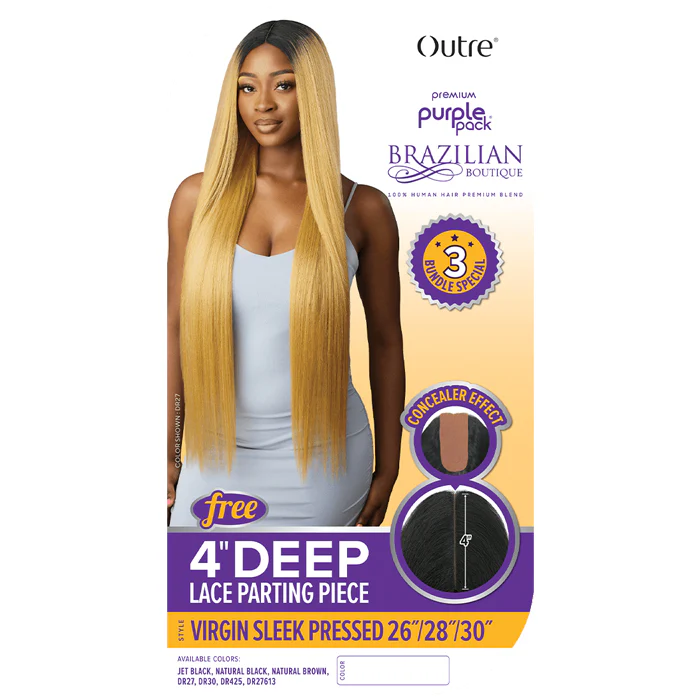 Outre Purple Pack Brazilian Boutique 100% Human Hair Blend Weave - VIRGIN SLEEK PRESSED 3 PCS 18/20/22"+CLOSURE - Image 6