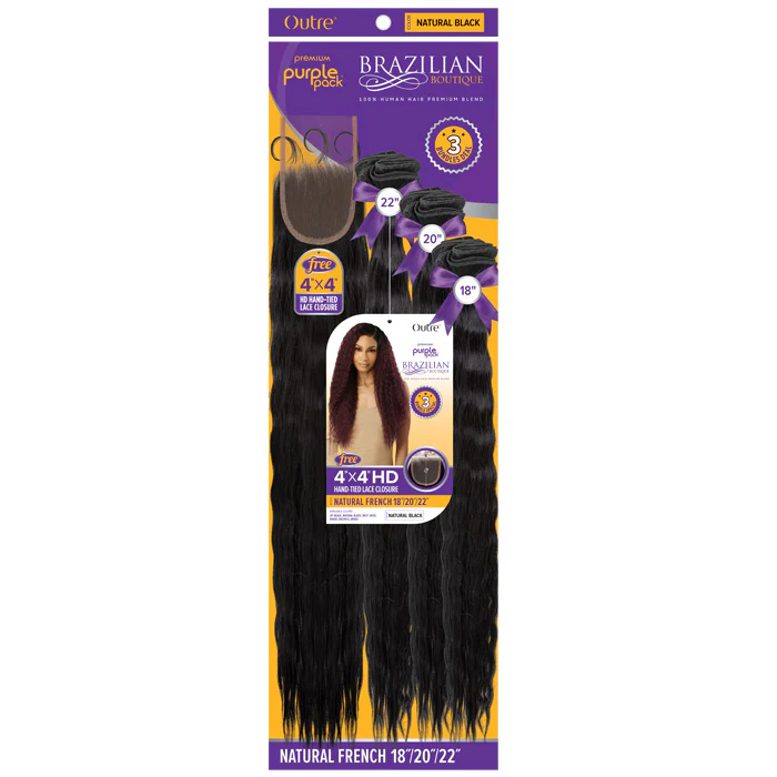 Outre Purple Pack Brazilian Boutique Human Hair Blend Weave - NATURAL FRENCH (18"/20"/22"+ 4x4 HD HAND-TIED LACE CLOSURE) - Image 4